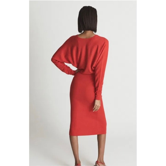 Reiss Jenna cashmere mix knit dress ruched long sleeve v neck size XS orange - Picture 2 of 16